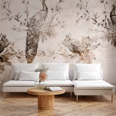 Produktbild von Vlies Fototapete - Peacocks in Delicate Beige 200x140 cm Tiere g-C-10031-a-a