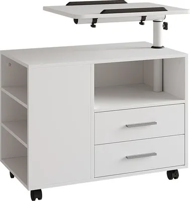 Image de Table de chevet Vicco Bora Blanc 80x88cm avec surface de travail réglable, Model 57330