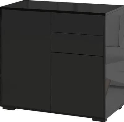 Produktbild von Aufbewahrungsschrank mit 2 Schubladen, 2 Türen, mit Kippschutz, für Wohnzimmer, Schlafzimmer, 79 x 36 x 74 cm, Schwarz