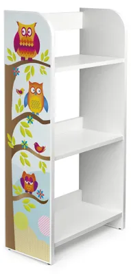 Produktbild von Bayagu Kinder-Bücherregal Weiß aus Holz für Bücher Spielzeug Stabil Eulen