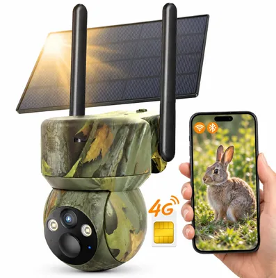 Zdjęcie produktu dla Kamera monitoringu PTZ 2K 3G 4G LTE do użytku zewnętrznego, z kartą SIM, funkcja kamery dzikiej przyrody, detektor ruchu, noktowizor, karta 32GB, rozpoznawanie zwierząt, detekcja PIR