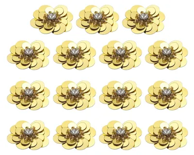 15 Pailletten Blumenaufnäher, 30 mm, Aprikose, zum Nähen