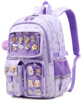 Obrázok produktu pre Školská taška s motívom "kawaii" pre dievčatá, s fialovými srdiečkami