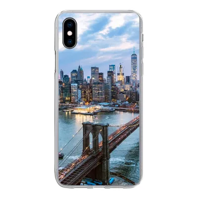 Produktbild von MuchoWow® Handyhülle Schutzhülle Hülle für iPhone Xs New York - Brooklyn Bridge - Boot Silikon Softcase Handy Hülle - Handytasche