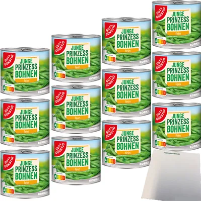 Produktbild von Gut & Günstig Junge Prinzessbohnen fein sortiert 12er Pack (12x400g Dose) + usy Block