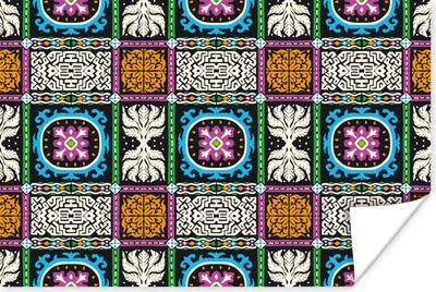 Produktbild von MuchoWow® Poster Muster - Ornament - Abstrakt - Blau - Rosa 180x120 cm - Fotoplakat