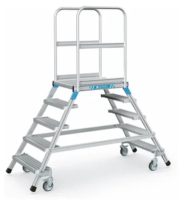 Produktbild von Zarges Podestleiter fahrbar mit 2x5 Stahl-Gitterrost-Stufen