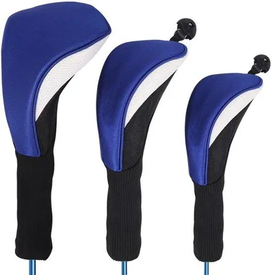 Immagine prodotto di Copri-mazze da golf, set da 3 pezzi, blu/bianco, per mazze di legno