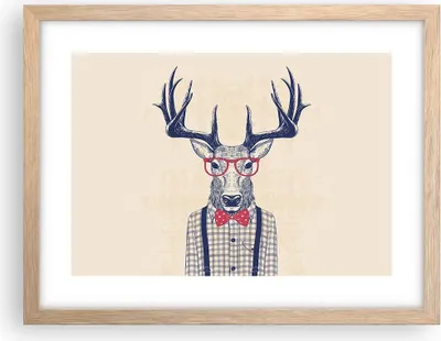 Produktbild von Gerahmtes Poster - Rahmen in heller Eiche - Charakter Hirsch Illustration hipster - 40x30 cm - Wand Bild - Wanddeko - Wandbilder - Wandposter - Bilderrahmen - Bilder - Kunstdruck - P2NAA40x30-3120