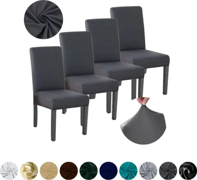 Produktbild von MEBLE ODNOWA, Stuhlhusse, Stuhlbezug, Standardgröße, Glat, Dunkelgrau, 4er, elastisch, Stuhlbezüge, Stuhlhussen, maschinenwaschbar, stretch hülle, möbelschoner