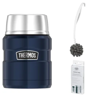 Image de THERMOS STAINLESS KING FOOD JAR 0,47 l Trinkflasche midnight blue polished – Vorteilsset mit Reinigungsbürste CLEAN FIX 30 cm | HAN 4001256047 | EAN 5010576903457