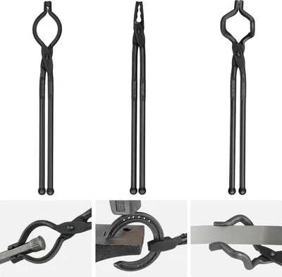 Image de VEVOR Jeu de pinces à forger, V-Bit, Wolf, pince ZV 3 pcs. Pince de forgeage en acier au carbone, 461 x 68 x 18 mm / 458 x 38 x 19 mm / 463 x 78 x 52,3 mm, Pince de forgeage à manche prolongé