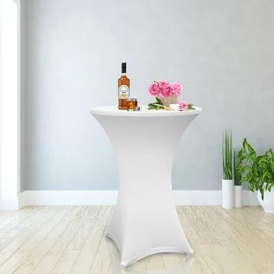 Zdjęcie produktu dla Pokrowiec na stół barowy Fiqops Stretch Elastique White Pokrowiec stretch Premium na standardowe stoły bistro / stoły barowe rozciągliwy pokrowiec na stół Ø 60-65 cm