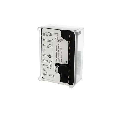 A product shot of a control unit with a diagram on its surface.