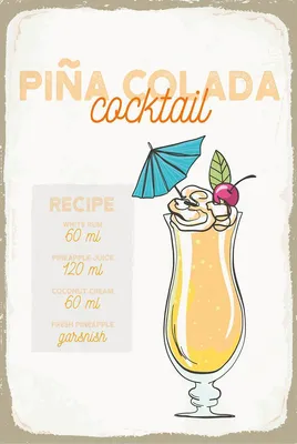 Produktbild von vianmo Holzschild 18x12 cm Pina Colada Cocktail Recipe