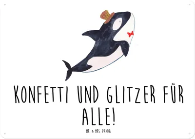 Produktbild von Mr. & Mrs. Panda tafel Orca Zylinder DIN A5 - Weiß - Geschenk, Metallschild, Glitzer, Magnetschild, Blechschild, Wandbild, Geburtstag, Konfetti, Fest, Schild, Meer