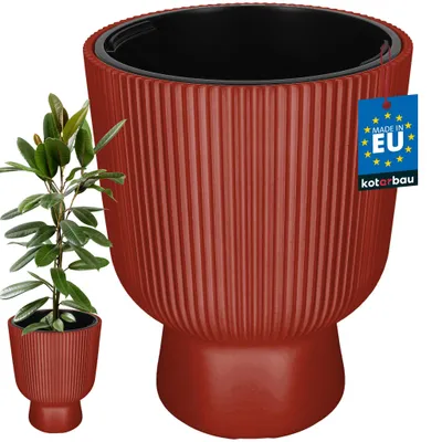 Image de KOTARBAU® Pot de fleurs, diamètre 39 cm. Pot pour orchidées, pot de culture avec pot intérieur. Pot de fleurs avec socle, à motifs rainurés, en forme de calice. Jardinière en plastique, de couleur cuivrée