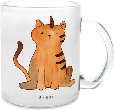 Produktbild von Mr. & Mrs. Panda Häferl Einhorn Katze - Transparent - Geschenk, Mieze, Regenbogen, Glitzer, Teetasse, Unicorn, Haferl, Tee Tasse, Trinkglas, glastasse
