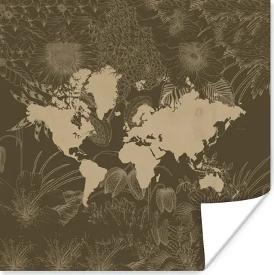 Produktbild von MuchoWow® Poster Weltkarte - Pflanzen - Braun 75x75 cm - Wand Dekoration