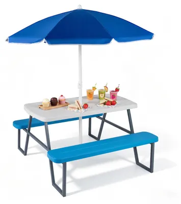 Produktbild von FANTASK Kindersitzgruppe Outdoor, Picknicktisch mit 2 Bänken, Schirmtasche, Sonn