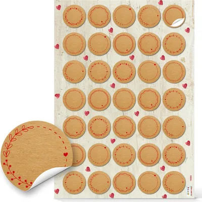 Produktbild von Logbuch-Verlag 140 kleine Aufkleber zum Beschriften in Kraftpapier Optik braun rot mit Herzen - Namensaufkleber Geschenkaufkleber Deko Hochzeit140 Aufkleber / 4 Bögen