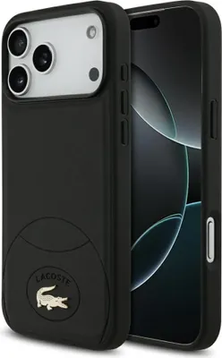 Immagine prodotto di Custodia Lacoste Bliss MagSafe per iPhone 17 Pro Max in Pelle finta nera con logo in metallo