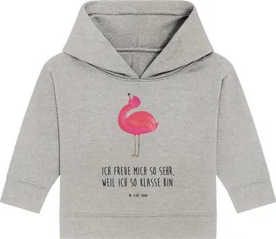 Produktbild von Mr. & Mrs. Panda Organic Baby Hoodie Flamingo Stolz 24. - 36. Monat - Heather Grey - Geschenk, Freundin, Selbstliebe, Freude, Kapuzenshirt, Kapuzensweatshirt