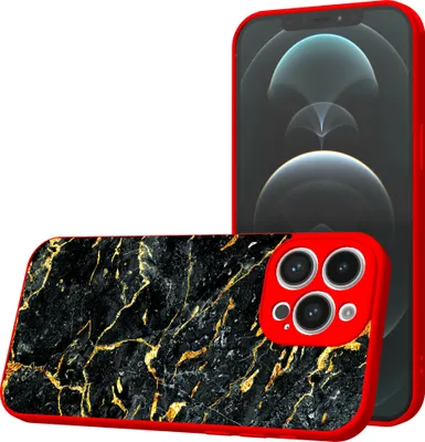 Produktbild von Smartphonica Handyhülle Geeignet für iPhone 12  Pro Max mit Schwarz-Gold-Marmor-Druck - TPU Back Cover Case Schwarz-Gold-Marmor  Design - Rot