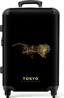 Produktbild von NoBoringSuitcases.com® Großer Koffer - Karte - Stadtplan - Gold - Tokio - Japan - Kombinationsschloss TSA - Hartschalen Trolley 4 Rollen - 72 liter - Reisekoffer - 66 cmKoffer Mittelgroß 67x43x25 cm, 72L,