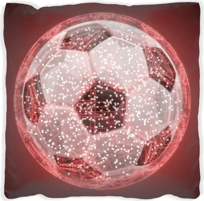 Produktbild von Wallario Premium Kissen, weiche Oberfläche, mit Motiv Fußball digital - Netzwerk in rot, Größe: 40 x 40 cm, mit weißer Rückseite