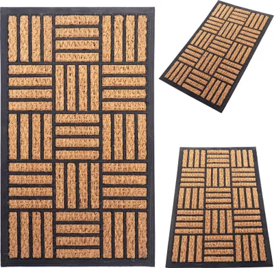 Zdjęcie produktu dla KADAX Mata kokosowa 40 x 60 cm, prostokątna mata kokosowo-gumowa, antypoślizgowa mata drzwiowa do użytku na zewnątrz, mata zatrzymująca brud z gumowym spodem