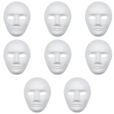 Image de Masques en papier à décorer, 8 pièces, de couleur blanche, à personnaliser, pour le carnaval
