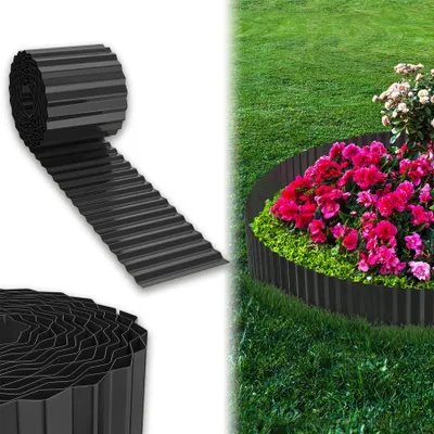 Produktbild von YARDIN Cortenstahl Rasenkante, Verzinktes Beetbegrenzung aus Metall Einfach zu Montieren, 18cm Hoch Flexibel Rasenkanten, Wurzelsperre Blumenbeet oder als Mähkante Länge Anpassbar(5M, Schwarz)