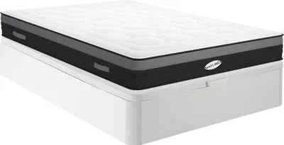 Produktbild von Set 160 x 200 cm Rahmen mit weißer Box + 25 cm dicke Hybridmatratze mit 7-Zonen-Taschenfedern und Formgedächtnis - Marke AMARANTE by NATUREA