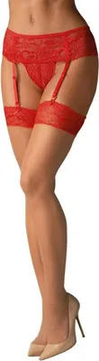 Obrázok produktu pre Obsessive 838-STO-3 S/M, Pančuchy, Ďalší, Žena, Béžová, Červená, Jednofarebné, S/M