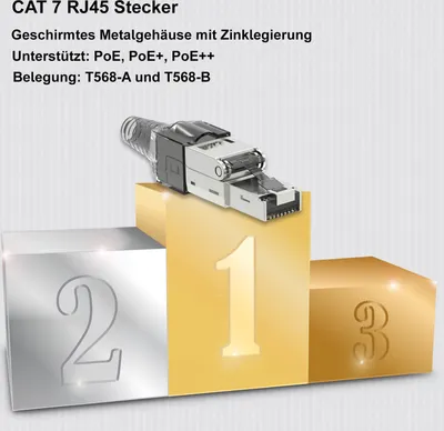 Produktbild von 6x Netzwerk Stecker CAT 7 Werkzeuglos RJ45 CAT7 Netzwerkstecker Netzwerkkabel