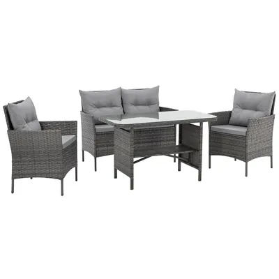 Produktbild von SVITA DALLAS Polyrattan Gartenmöbel Set 4-teilig 2 Sessel Sofa Tisch Inkl. Auflagen Grau
