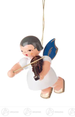 Produktbild von Christbaumschmuck Engel mit Violine - Blaue Flügel - schwebend (5,5cm) von Kunstgewerbe Uhlig