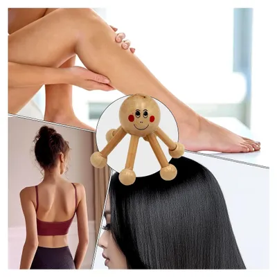 Produktbild von Holz-Massager für die Kopfhaut - Sechsbeinige manuelle Massagehilfe