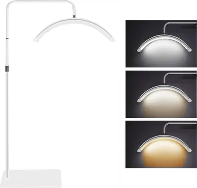 Produktbild von Andoer HD-M6X 36W Boden-LED-Videoleuchte Halbmondfoermiges Fuelllicht  3200K-5600K Dimmbar mit 180cm/ 70.9in Metalllichtstaender Telefonhalter Fernbedienung fuer Schoenheitssalon Make-up Live-Streaming Nachttischlicht