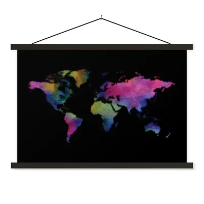 Produktbild von MuchoWow® Textilposter Weltkarte - Wasserfarben 150x100 cm mit schwarzem Rahmen - Schlafzimmer