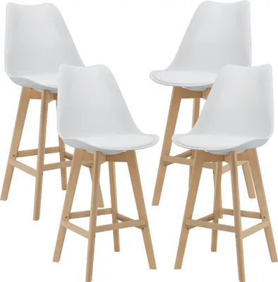 Produktbild von Barhocker Lublin 4er Set Barstuhl mit Rückenlehne Bistrohocker Set 4 Teilig Gepolstert Weiß [en.casa]
