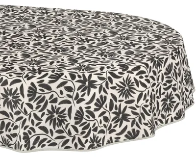 Produktbild von Tischdecke 140x280cm Oval Schwarz abwaschbar Barcelona Stoff Premium Grafisch Blumen Wachstuchtischdecke 2.0 mit Saumkante