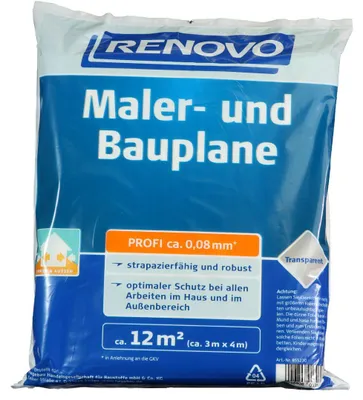 Produktbild von RENOVO Maler- und Bauplane Profi, transparent, 4 x 3 m x 80 µm