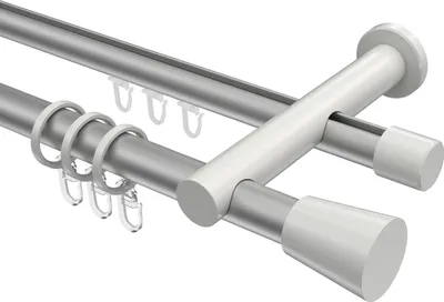 Produktbild von Interdeco Rundrohr-Innenlaufstange / Gardinenstange (Kombination) Silbergrau / Weiß, Typ Platon Sitra (Konus), 20 mm Ø 2-läufig, 400 cm