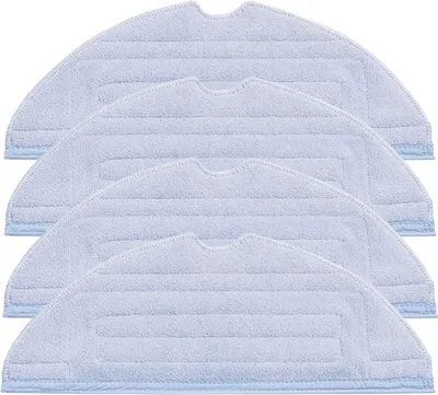 A stack of four light blue microfiber mop pads for a robot vacuum cleaner.