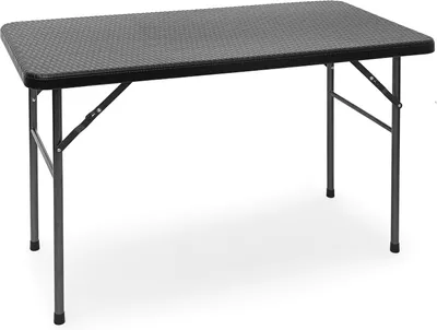 Image de Table de jardin pliante BASTIAN - Rectangulaire, 74 x 121,5 x 61,5 cm - Métal - Plastique - Aspect rotin - Noir