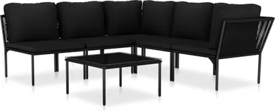 Immagine prodotto di set 6 pezzi da giardino con cuscini in PVC nero