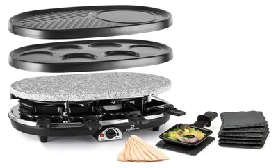 Produktbild von Klarstein Steaklette All-U-Can-Grill Raclette - 1500 Watt Raclette Grill, Raclette 8 Personen inkl. Raclette-Pfännchen, stufenlos regelbare Temperatur, 4-in-1 Grill, inkl. Untersetzer und Holzspatel