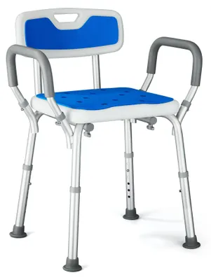 Immagine prodotto di Sedia da doccia - Con braccioli e schienale - 6 altezze regolabili - Antiscivolo - Alluminio